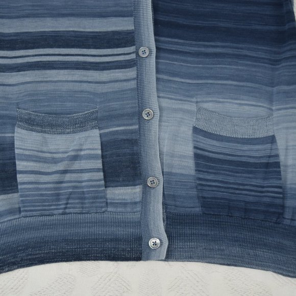 Margaret O’Leary Blue Stripe V-Neck Button Cardigan Womens Sweater 100% Cotton M - Picture 6 of 12